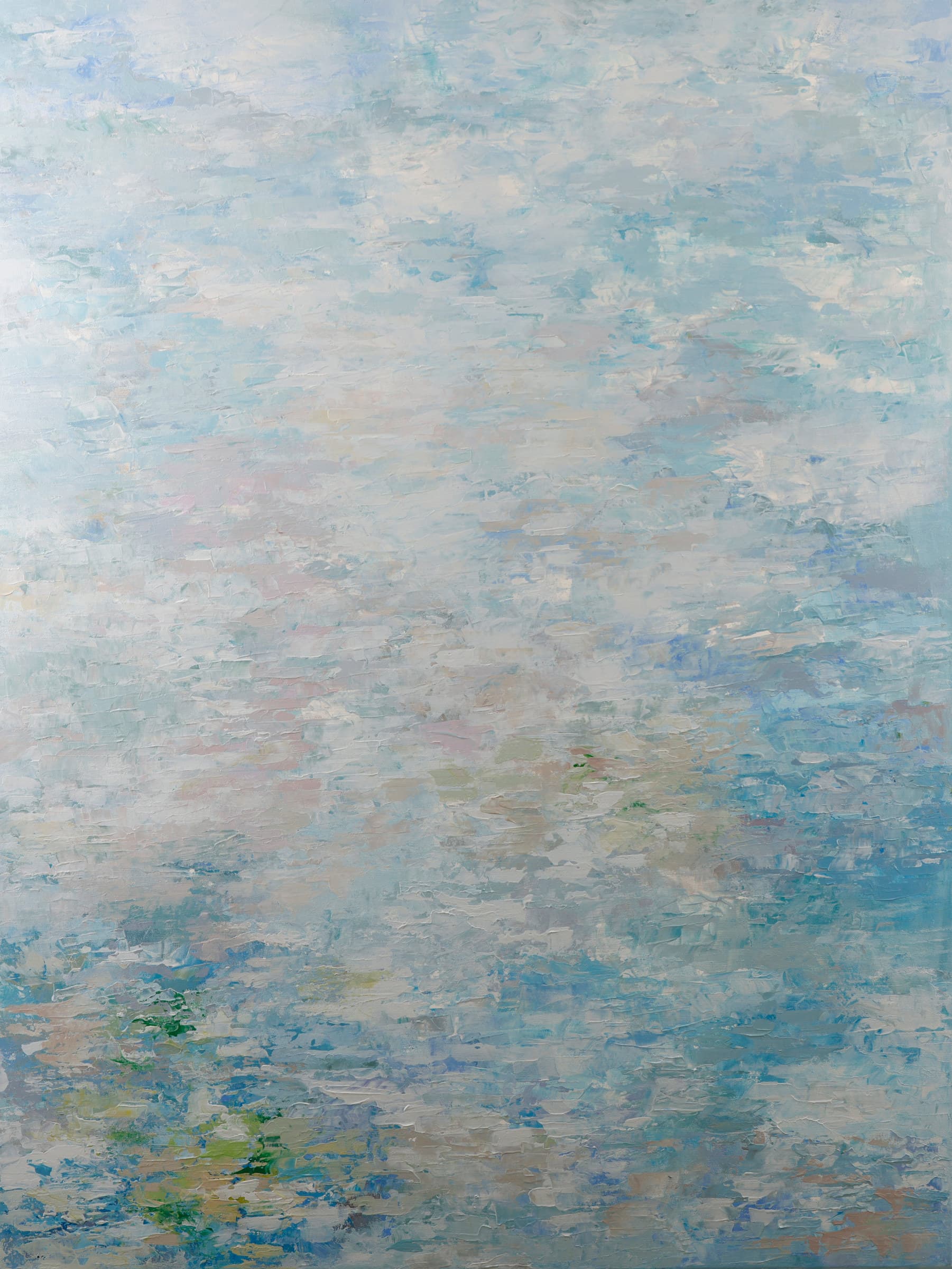 Aqua Frost — Thinking of You — original abstract seascapes painting by Ritushka in frosted aqua, silver and pale blue