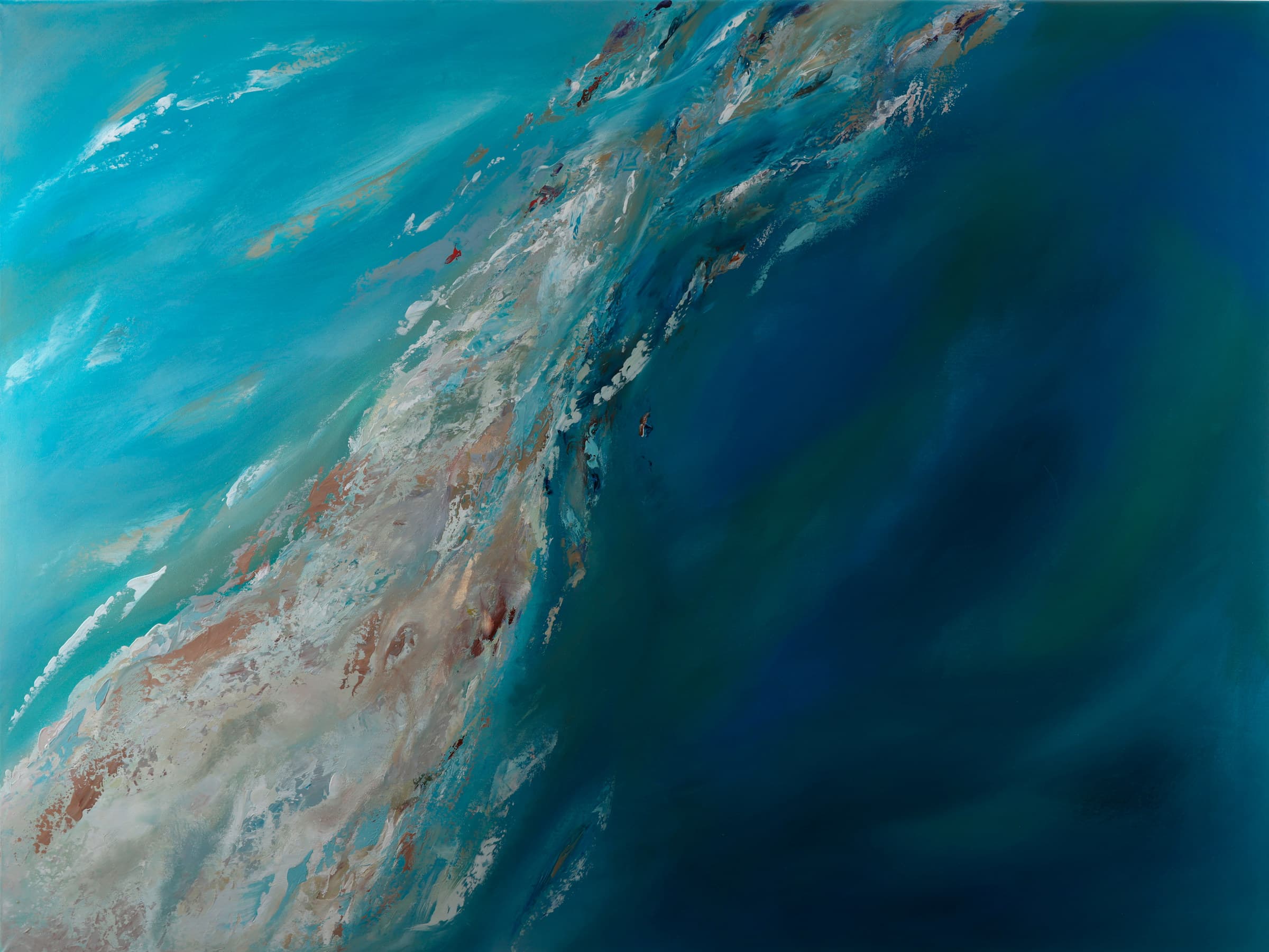 Desire — original abstract seascapes painting by Ritushka in deep ocean blue, teal and breaking white