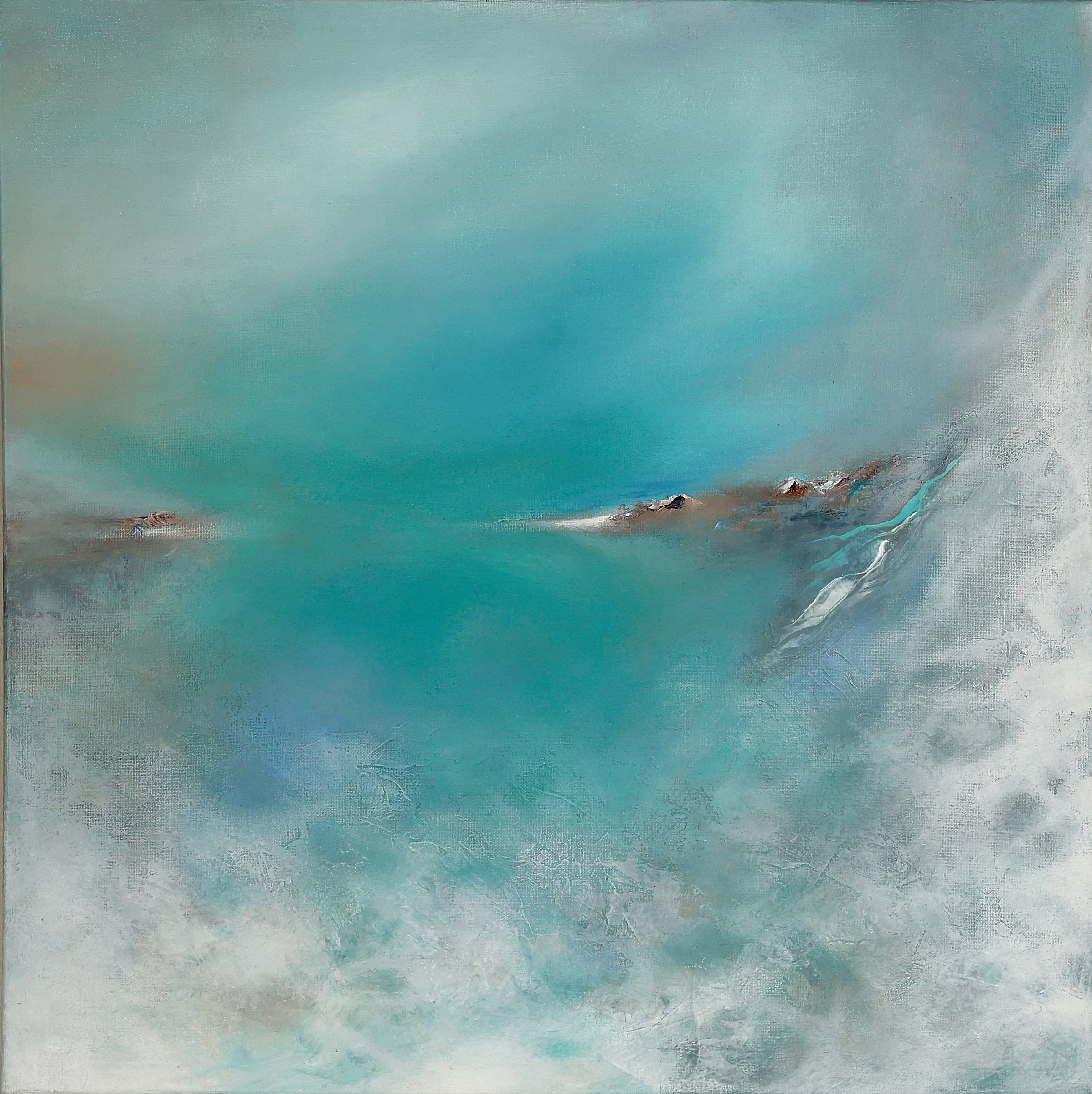 Into the Ever Blue — original abstract seascapes painting by Ritushka in turquoise, ice white and slate