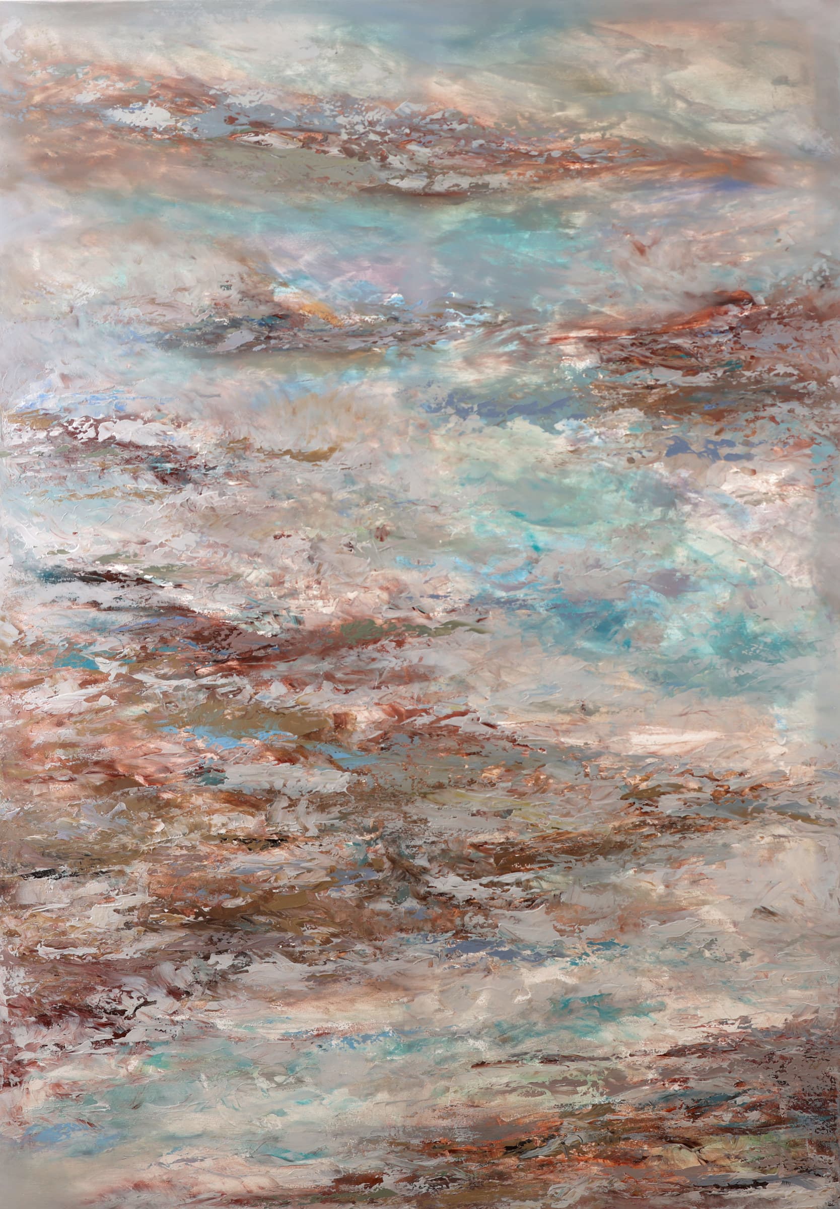 Paragliding — original textured abstract paintings painting by Ritushka in earth brown, teal and bone