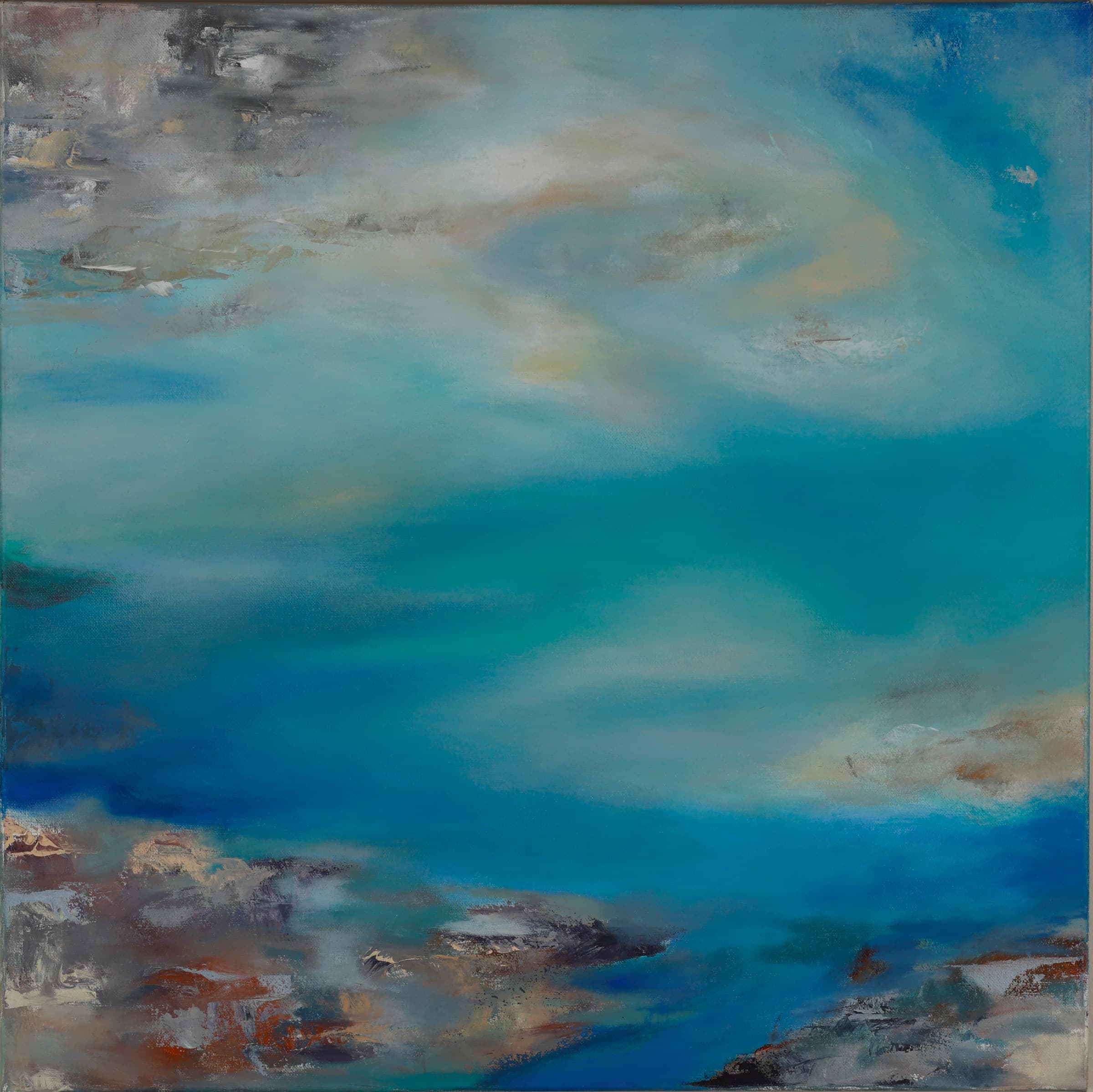 Piece of White Heaven — original abstract landscapes painting by Ritushka in sky blue, cloud white and aqua