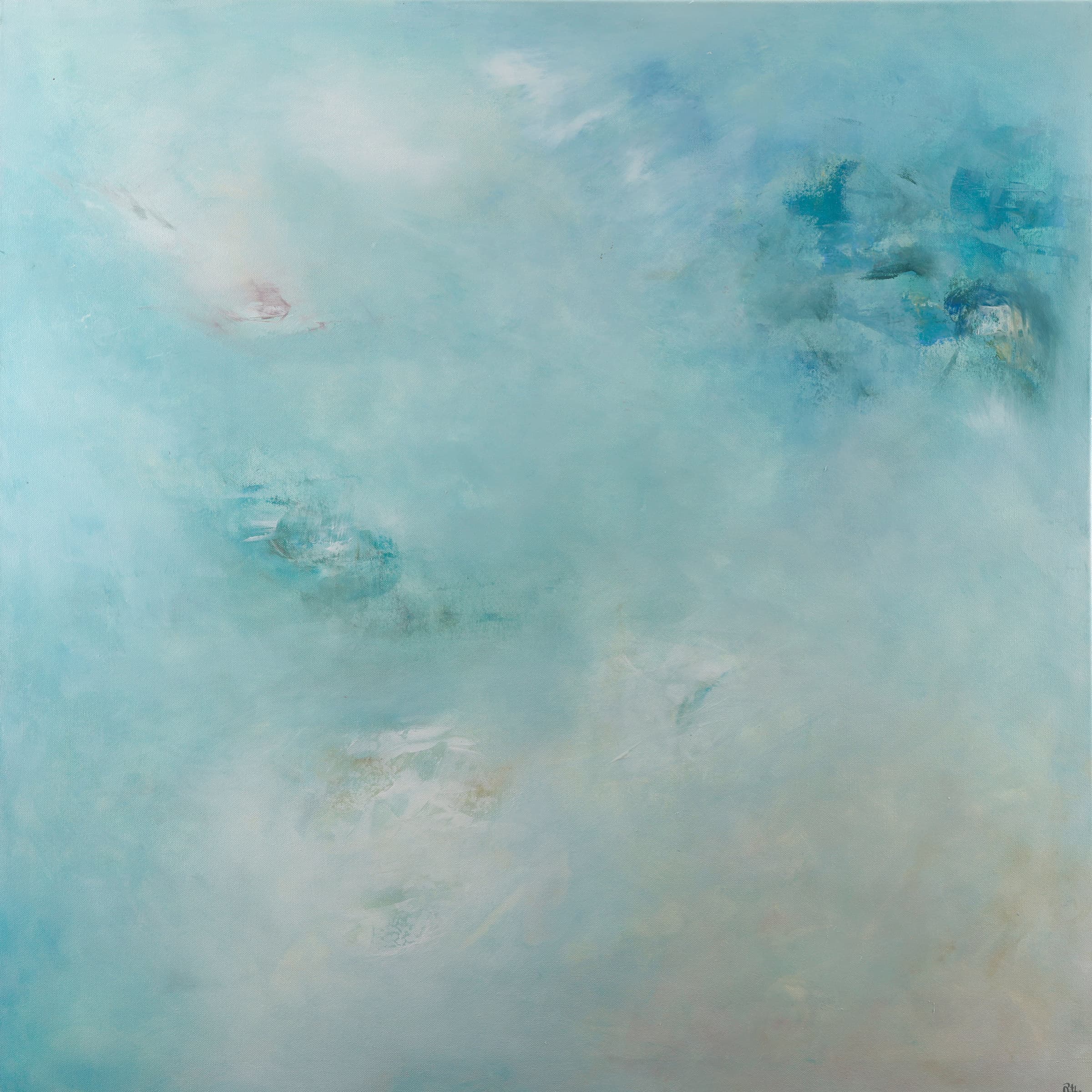 Soft Awakening — original abstract seascapes painting by Ritushka in pale aqua, mist and cream