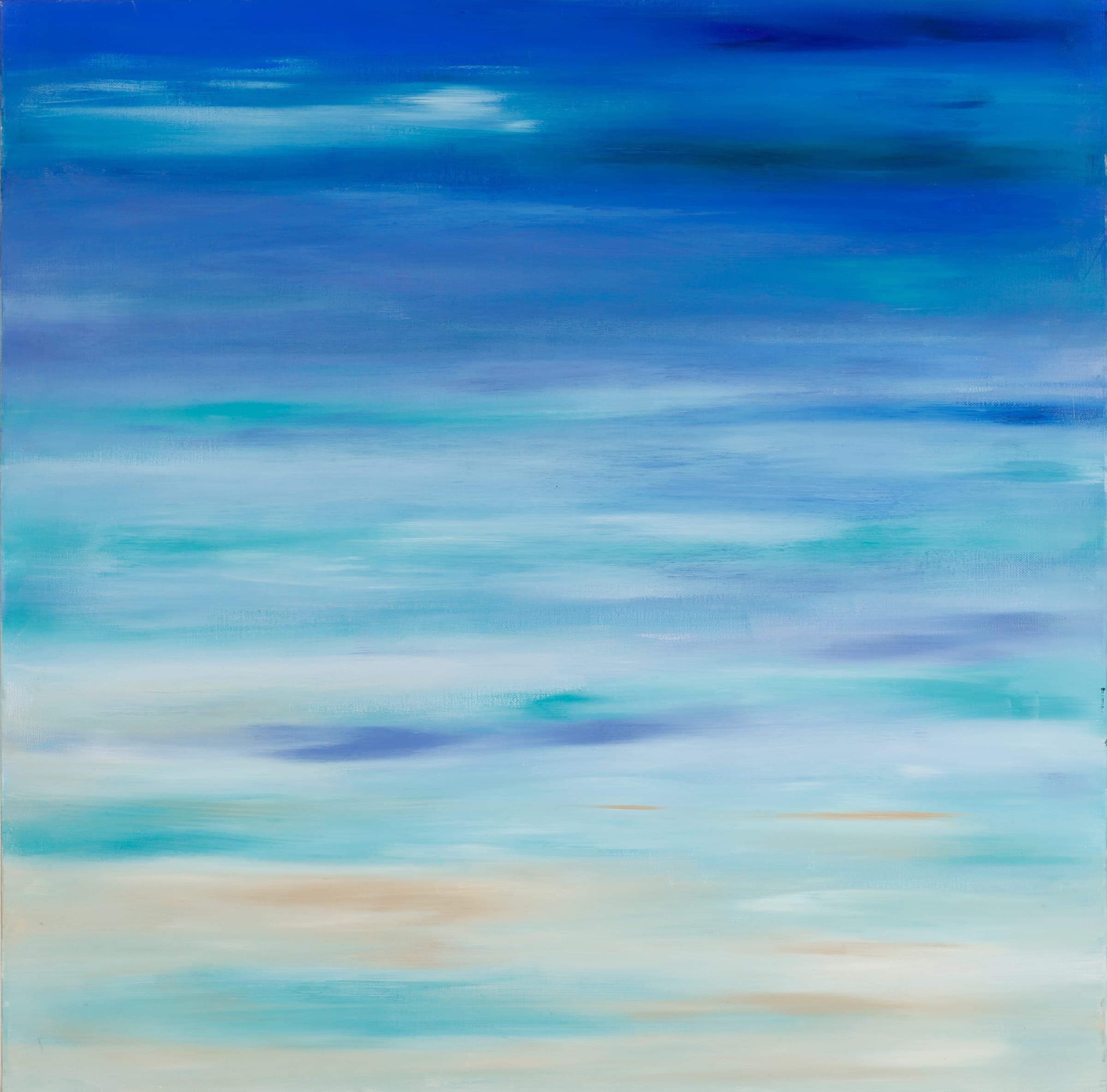 Stillness — original abstract seascapes painting by Ritushka in cobalt, aqua and warm sand