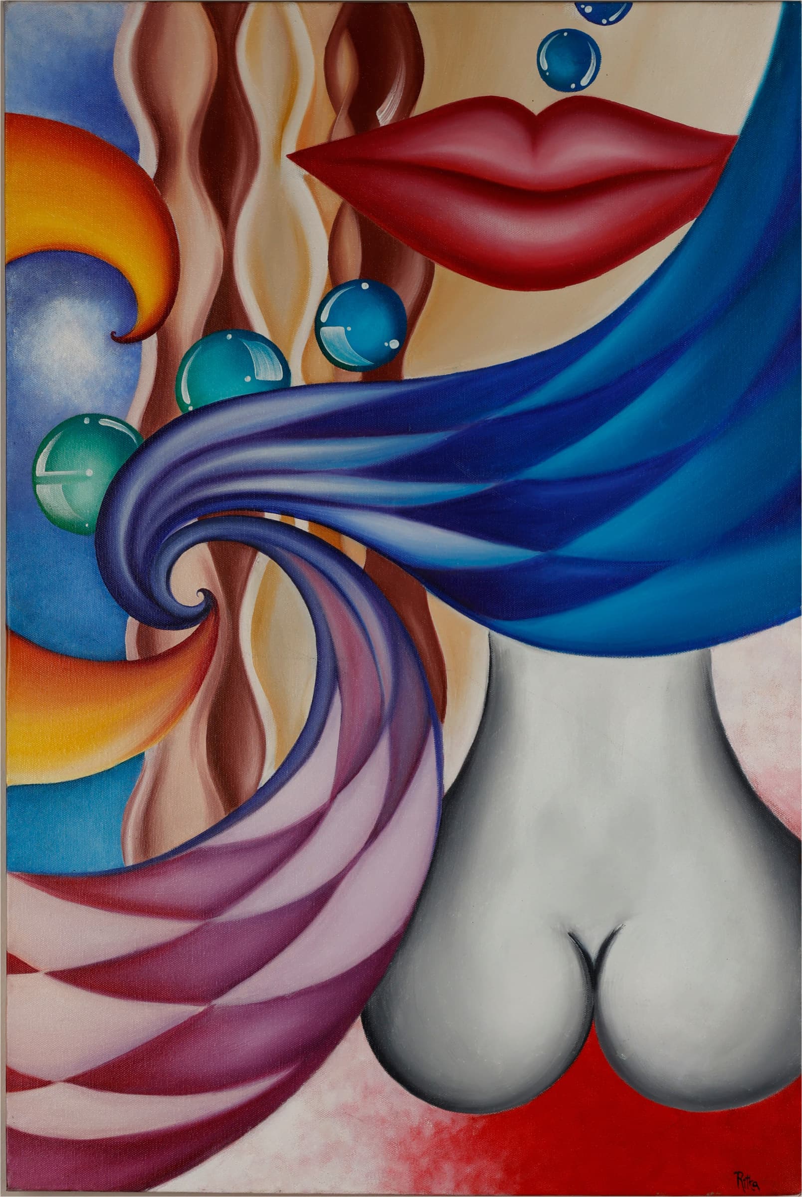 The World In My Eyes — original other works painting by Ritushka in saturated blue, red and gold