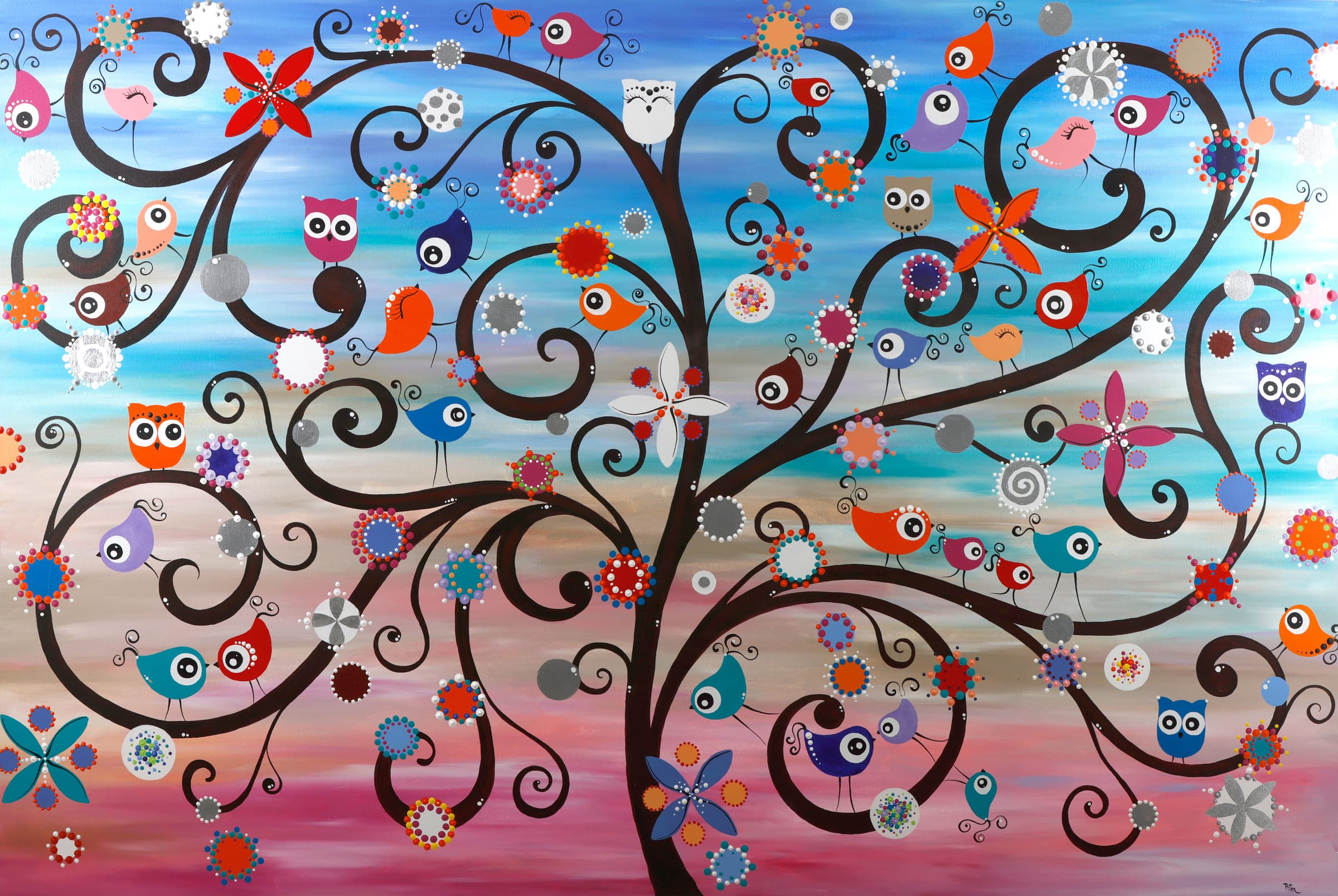 Tree of Our Life — original other works painting by Ritushka in turquoise, blush and jewelled brights