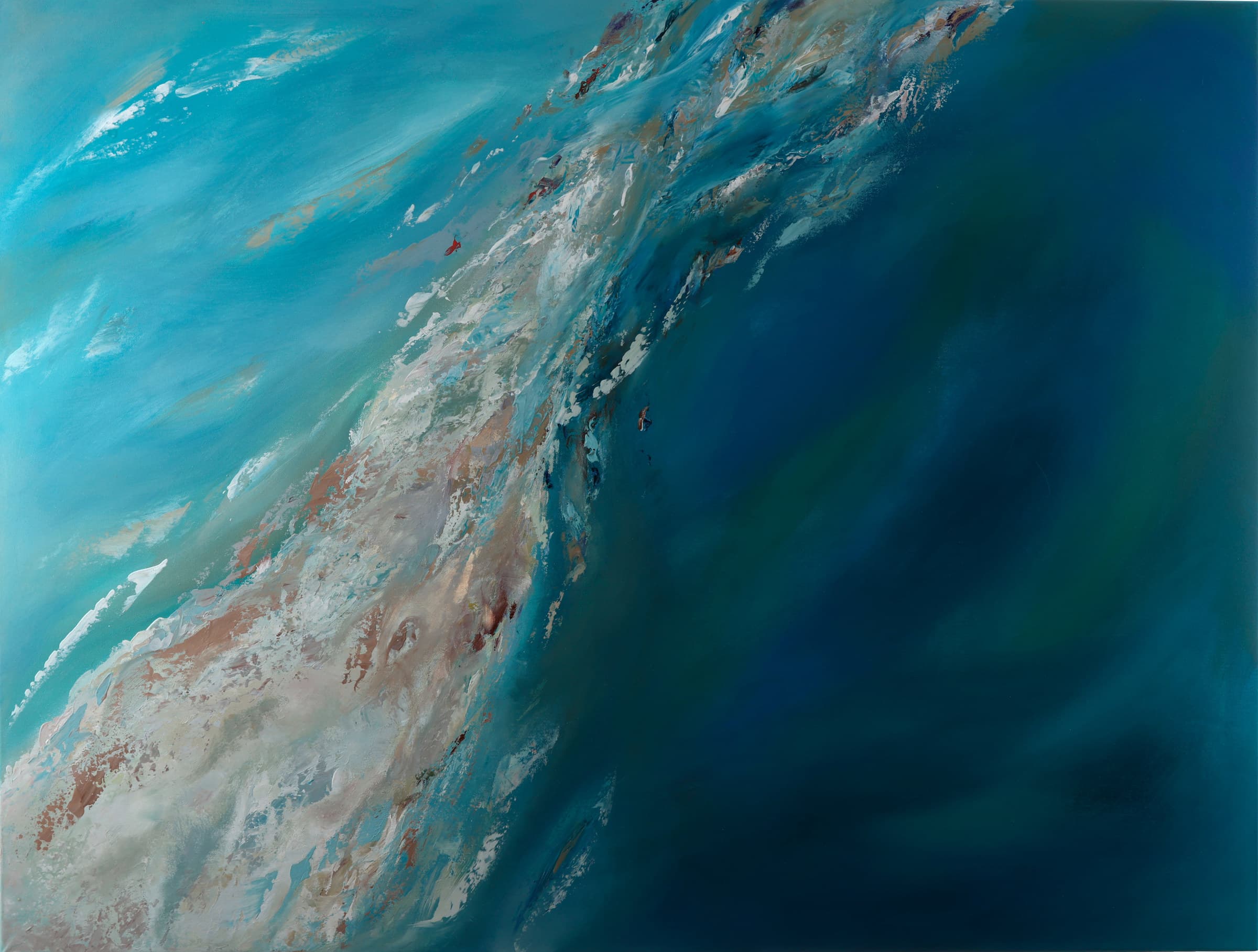 Wave — original abstract seascapes painting by Ritushka in turquoise, deep blue and foam white