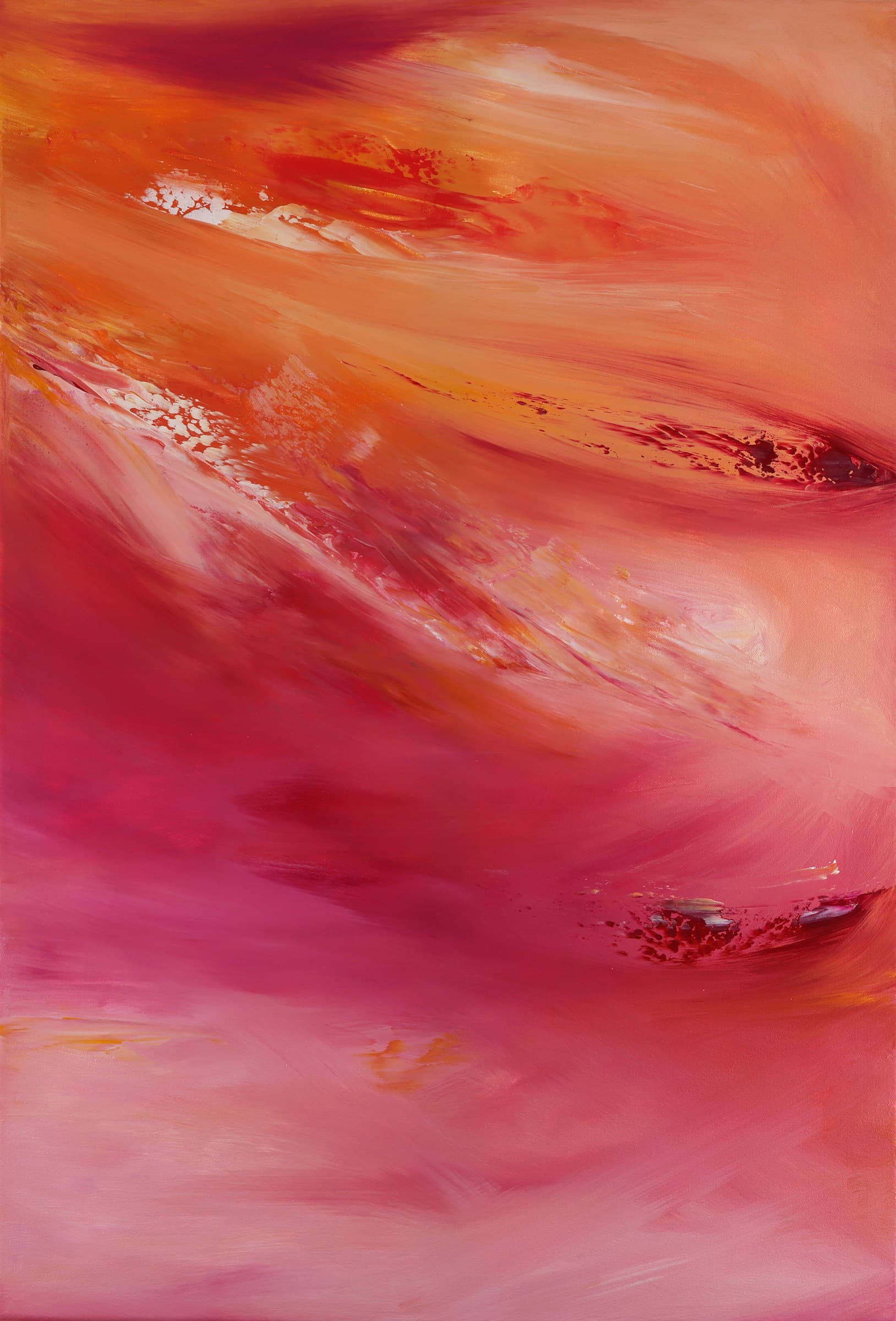 Without Sweet Harmony — original statement artworks painting by Ritushka in flame orange, crimson and rose