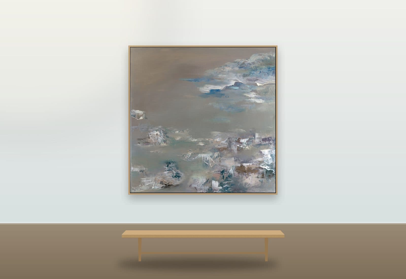Blue Mountains by Ritushka displayed in a coastal home — stone grey, mist blue and chalk white
