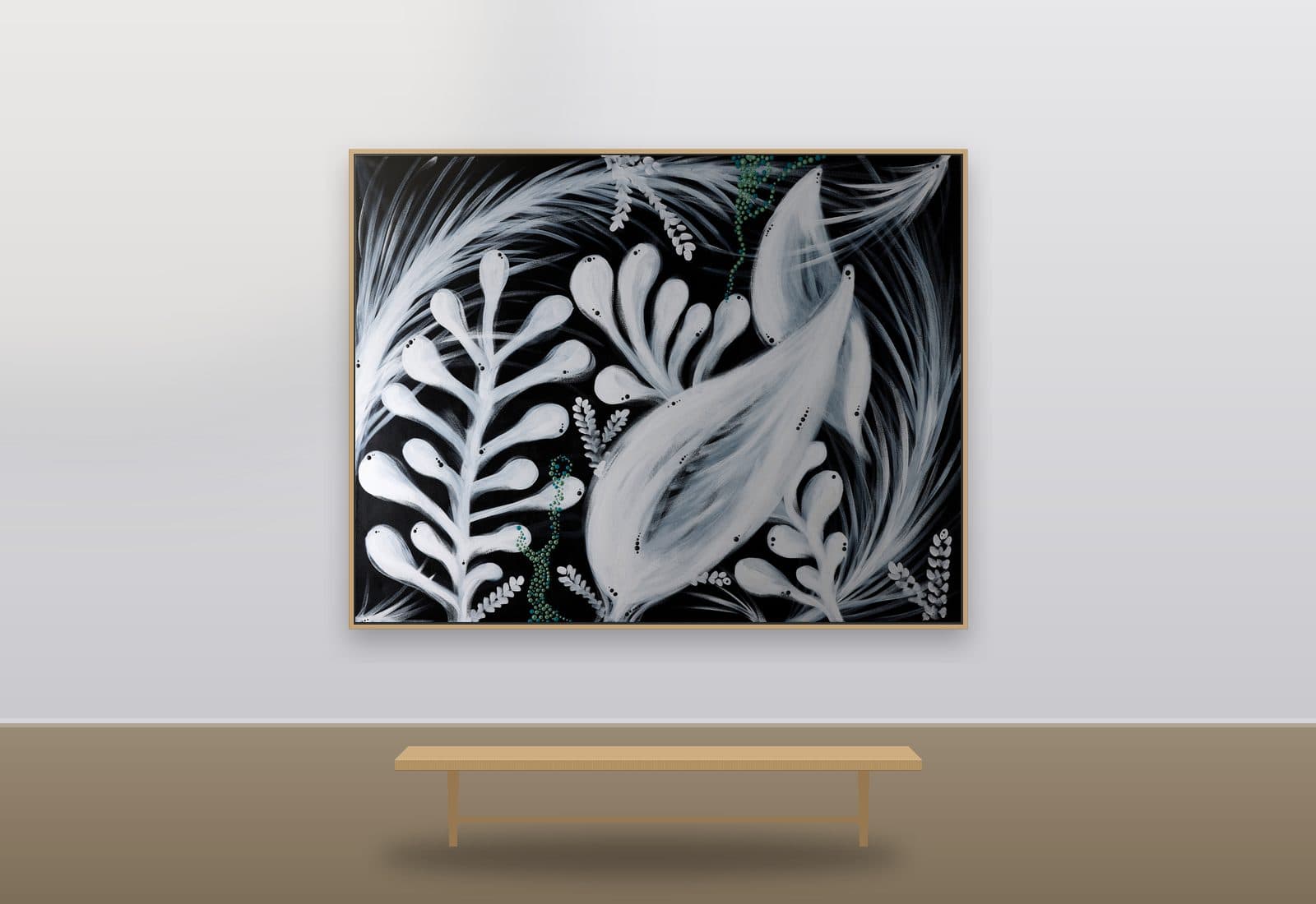 Bush by Ritushka displayed in a modern apartment — white and silver on deep black