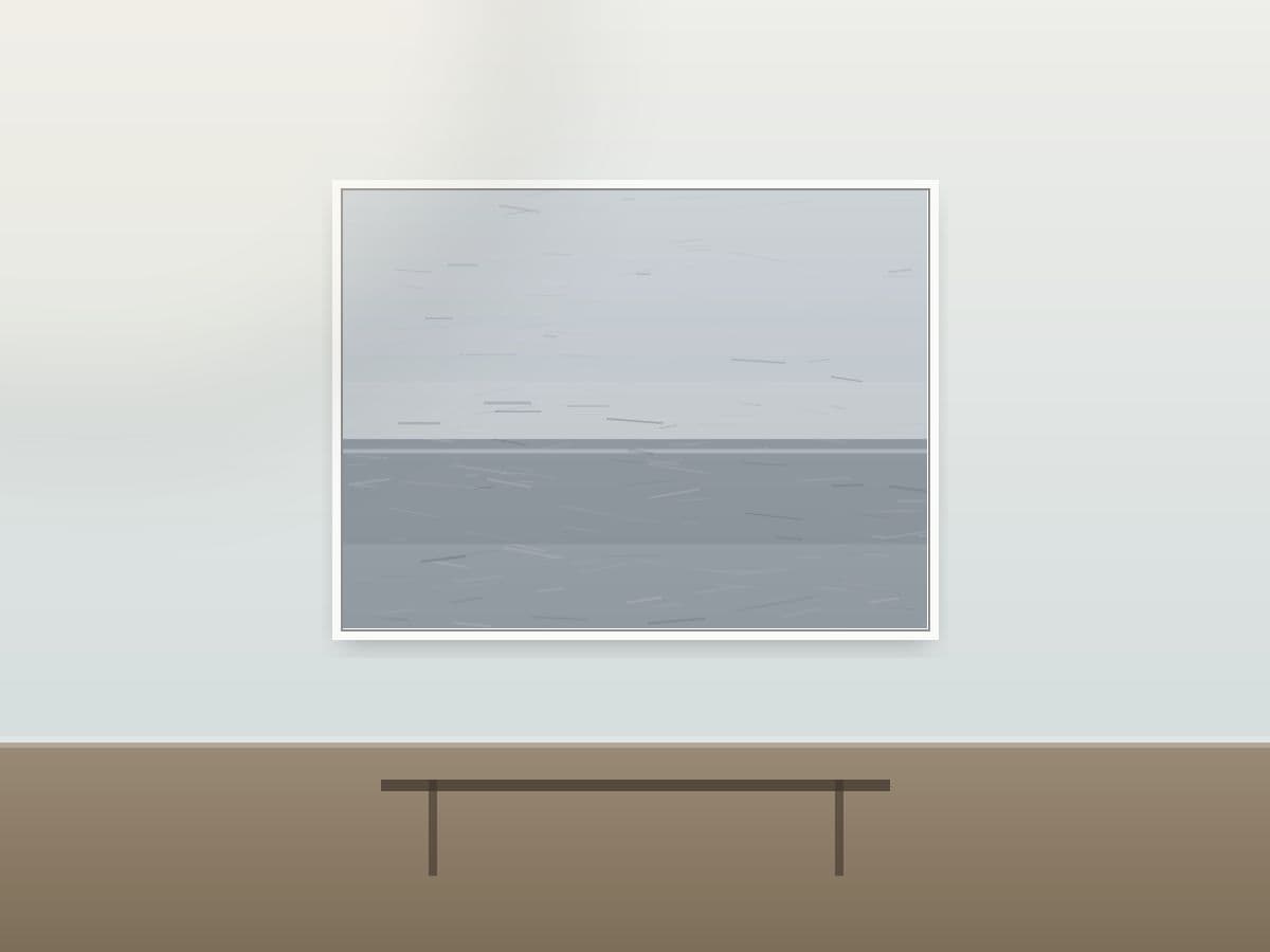 Cloud Murmur by Ritushka displayed in a coastal home — slate greys, mist and pale silver