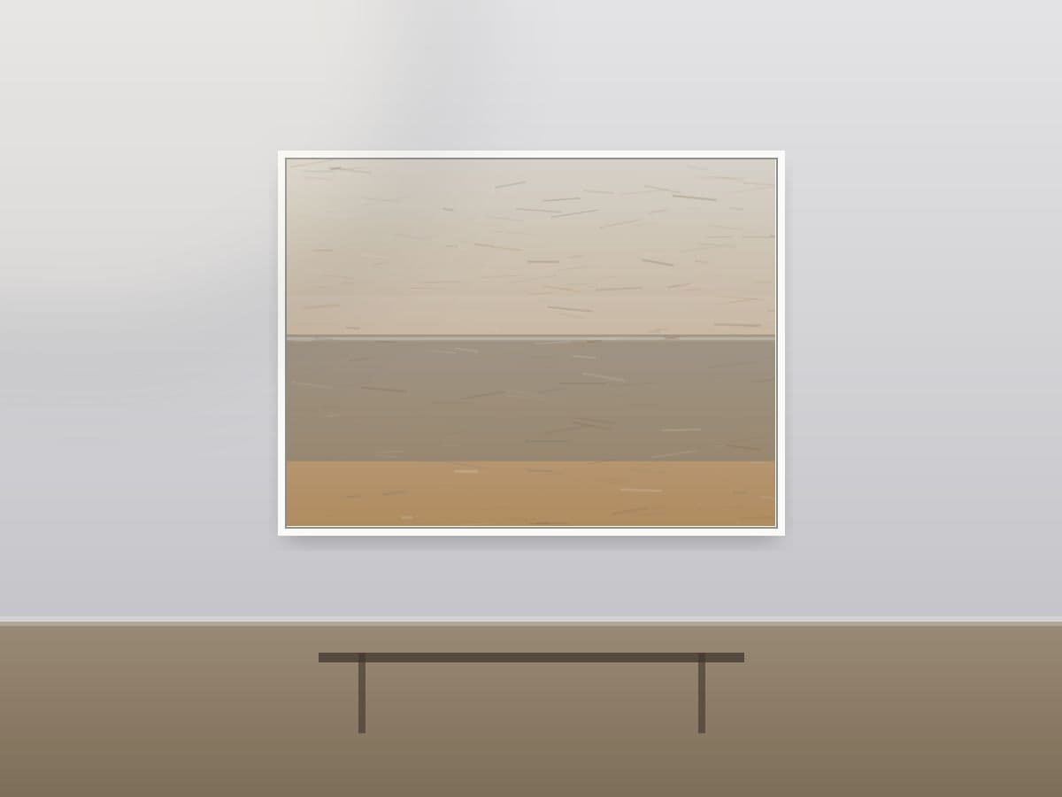 Coastal Veil by Ritushka displayed in a commercial space — warm sand, ochre and chalk