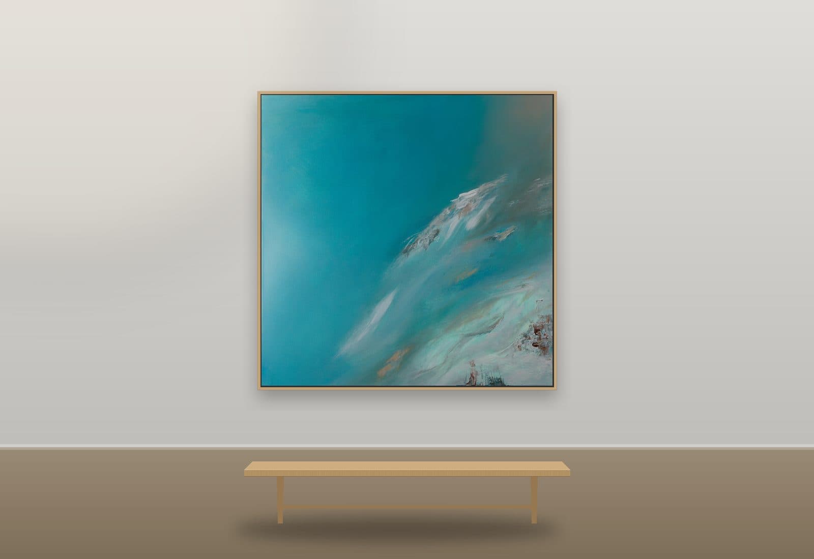 Coastal Waters by Ritushka displayed in a architectural interior — turquoise, jade and foam white