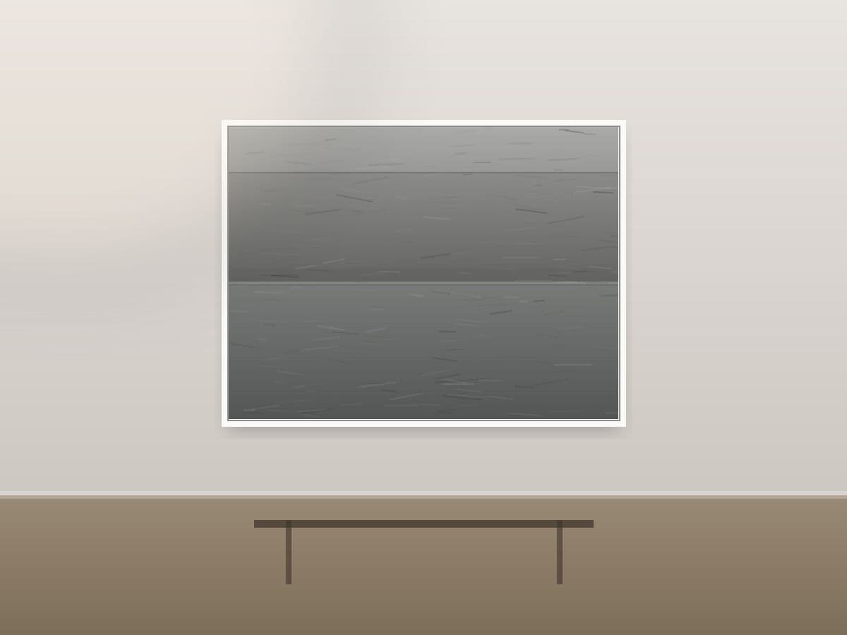 Dune Hollow by Ritushka displayed in a penthouse — charcoal, fog and muted gold