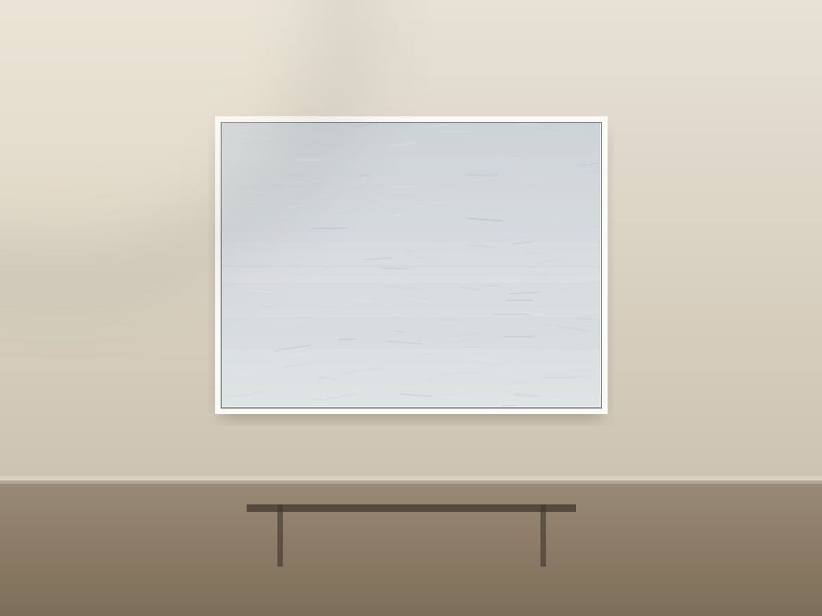 Dune Hush by Ritushka displayed in a living room — slate greys, mist and pale silver