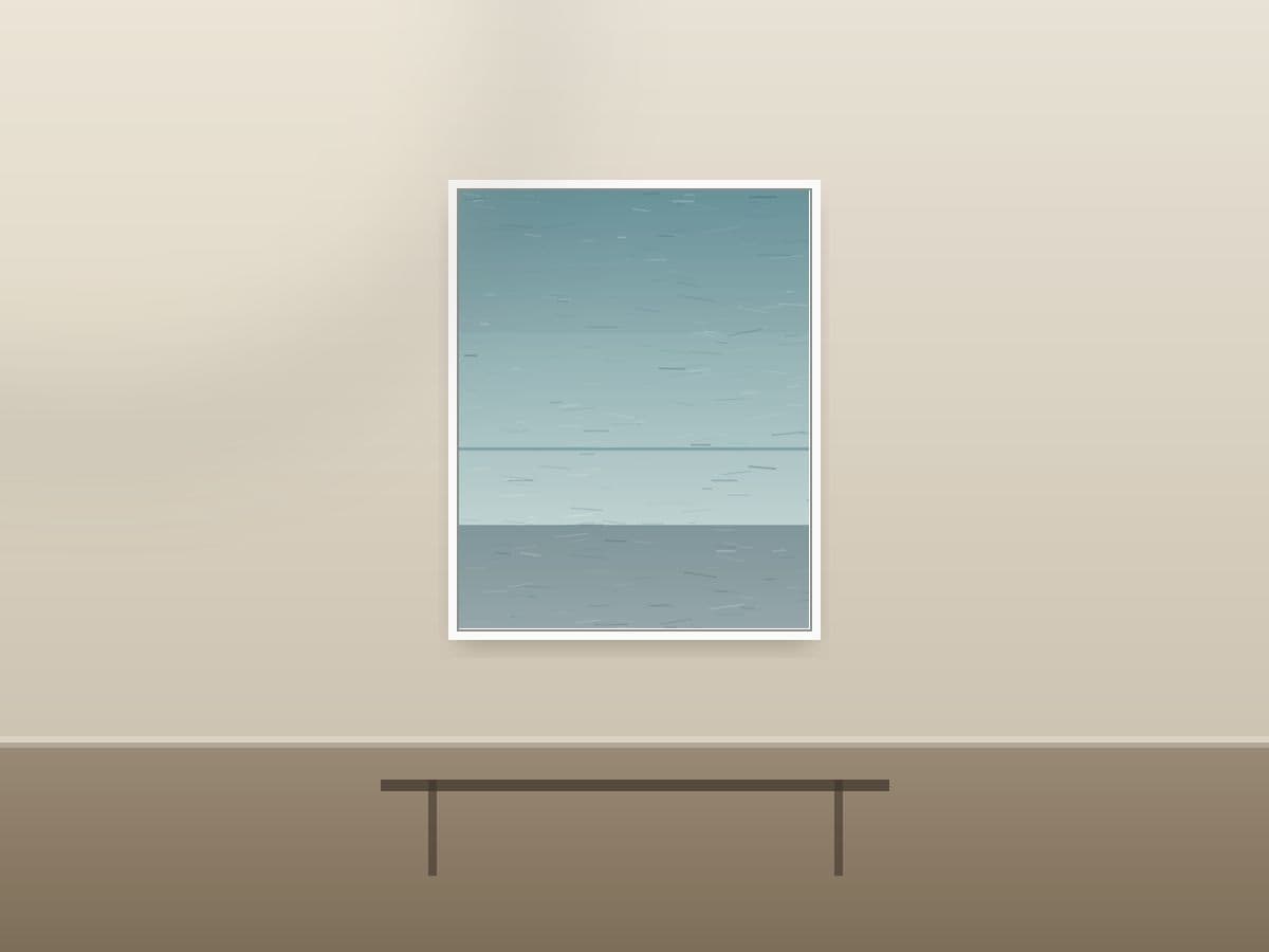 Estuary Mirage by Ritushka displayed in a living room — soft bone whites, sea-foam and deep ocean blue
