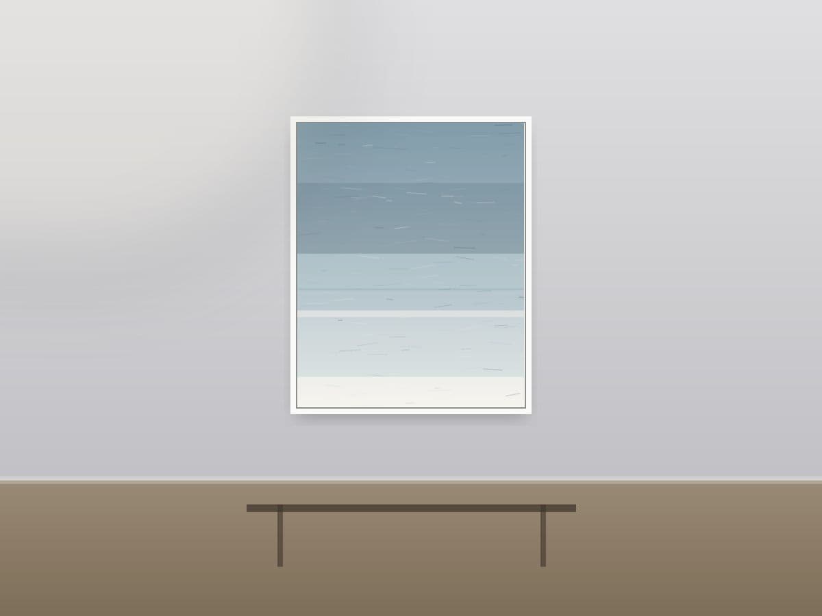 Estuary Sound by Ritushka displayed in a boardroom — soft bone whites, sea-foam and deep ocean blue