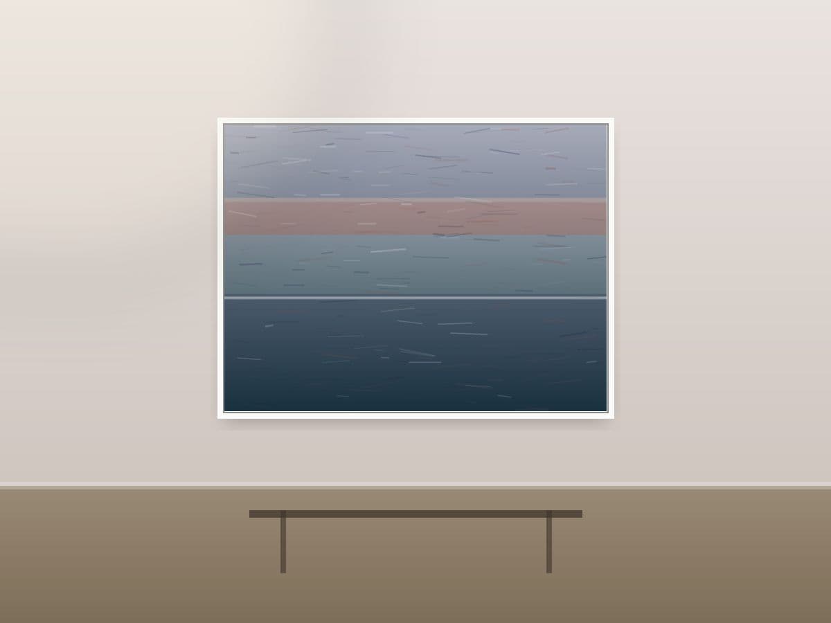 Estuary Verge by Ritushka displayed in a designer space — indigo, teal and bleached coral