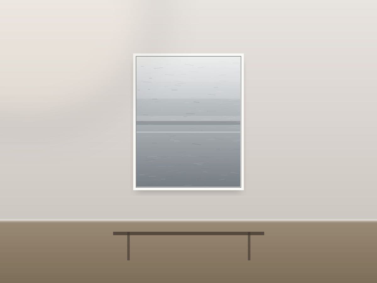 Field Hollow by Ritushka displayed in a penthouse — slate greys, mist and pale silver