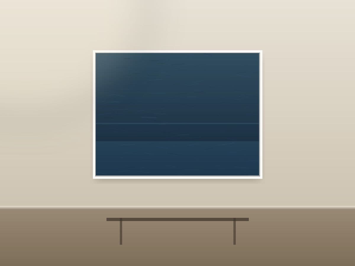 Field Threshold by Ritushka displayed in a living room — soft bone whites, sea-foam and deep ocean blue