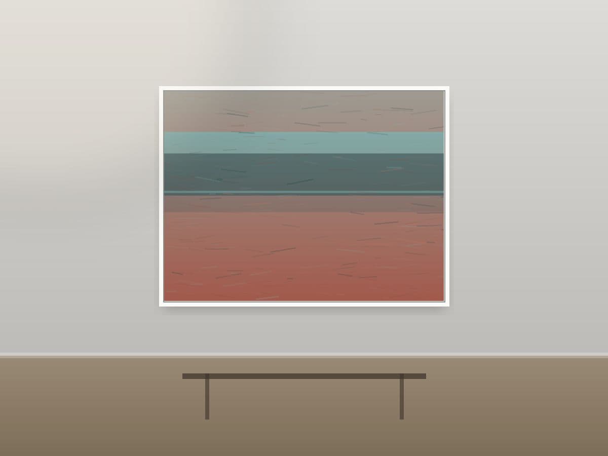 High Hush by Ritushka displayed in a architectural interior — indigo, teal and bleached coral