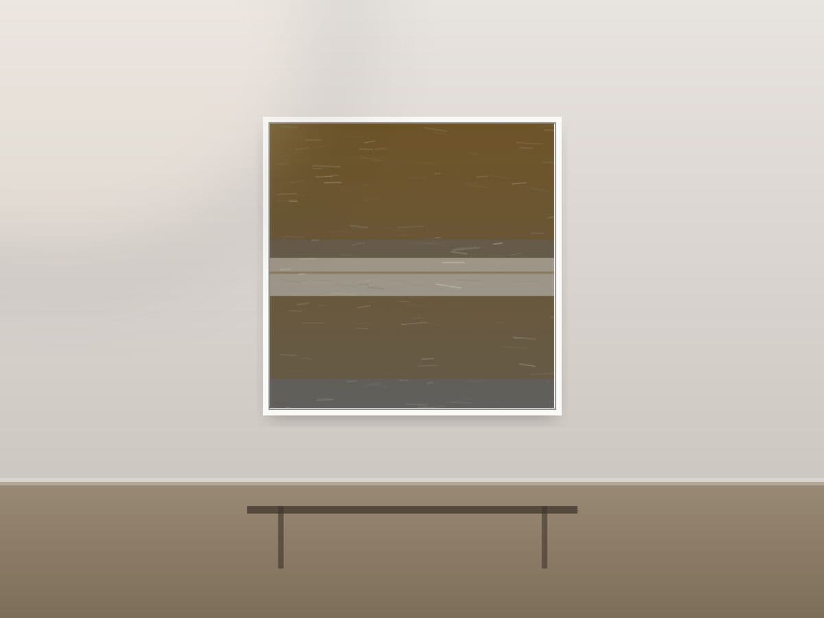 High Tide by Ritushka displayed in a penthouse — charcoal, fog and muted gold