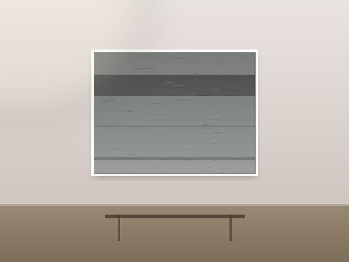 Horizon Drift by Ritushka displayed in a designer space — charcoal, fog and muted gold
