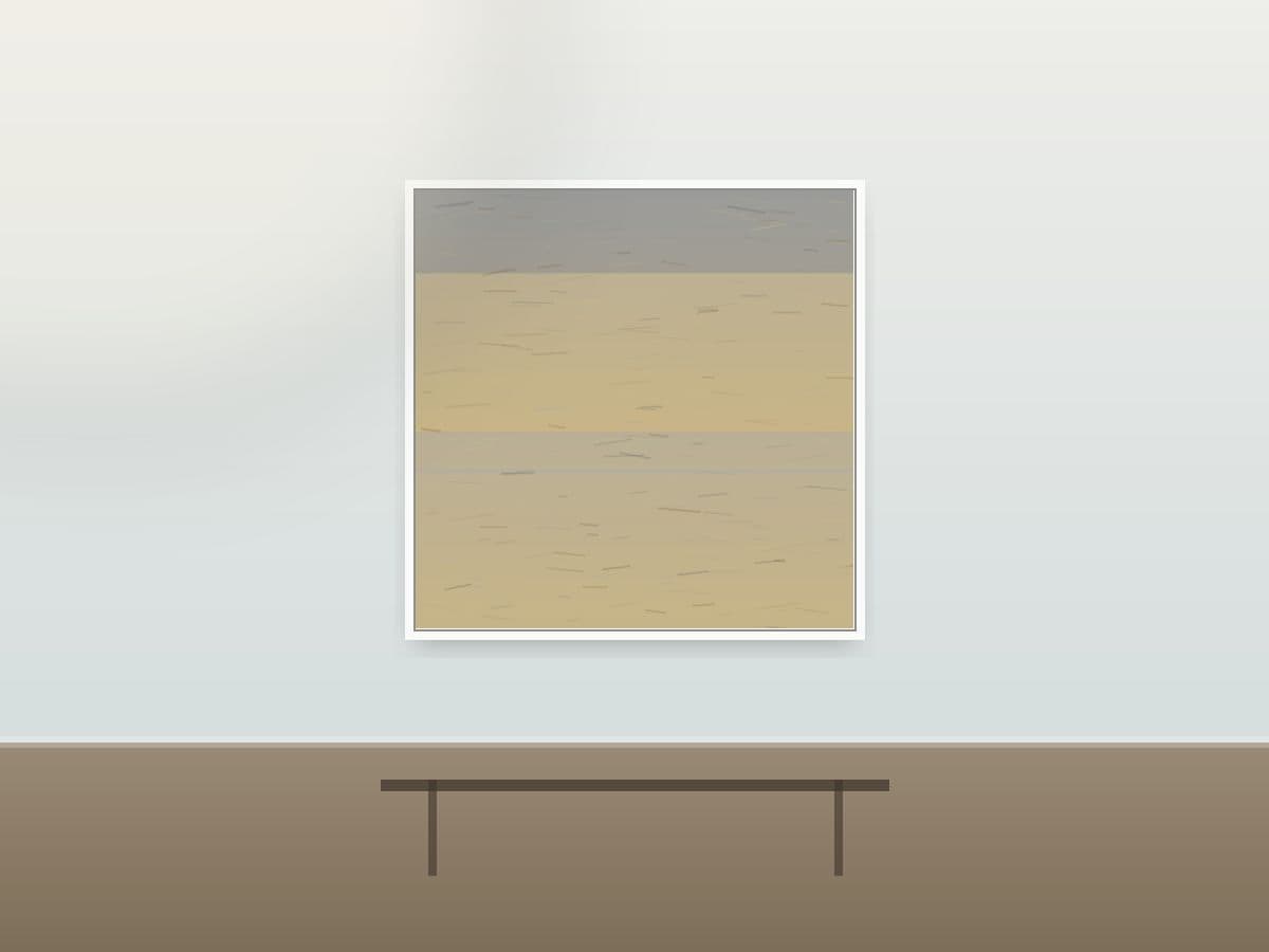 Horizon Span by Ritushka displayed in a coastal home — charcoal, fog and muted gold