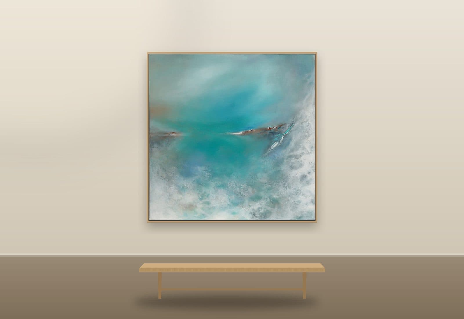 Into the Ever Blue by Ritushka displayed in a living room — turquoise, ice white and slate