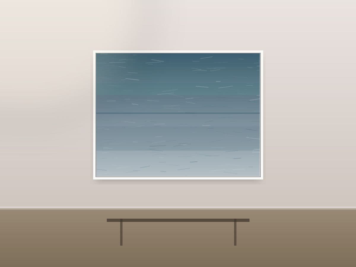 Low Murmur by Ritushka displayed in a designer space — soft bone whites, sea-foam and deep ocean blue