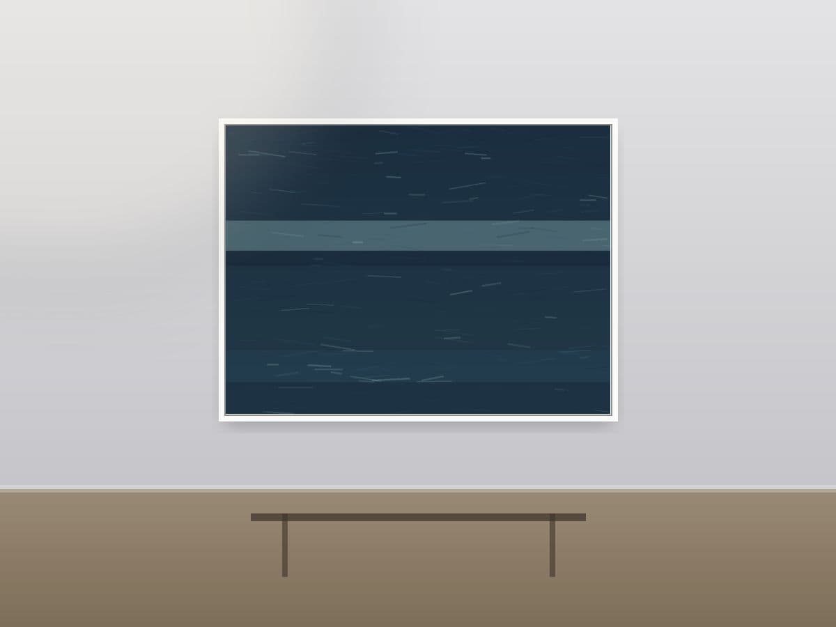 Morning Hush by Ritushka displayed in a commercial space — soft bone whites, sea-foam and deep ocean blue