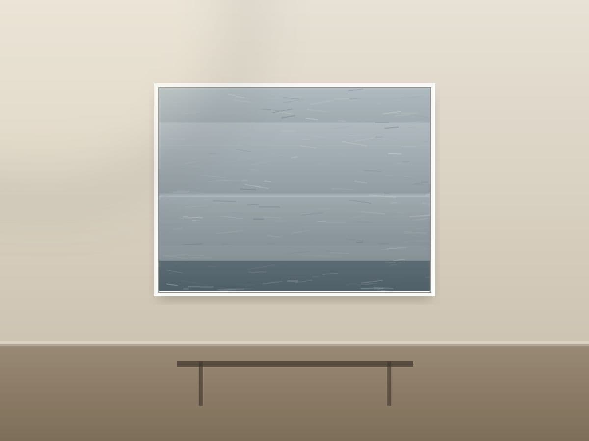 Northern Mirage by Ritushka displayed in a living room — slate greys, mist and pale silver