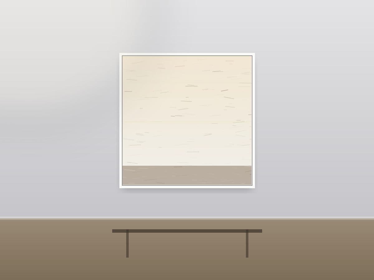 Pale Expanse by Ritushka displayed in a commercial space — warm sand, ochre and chalk