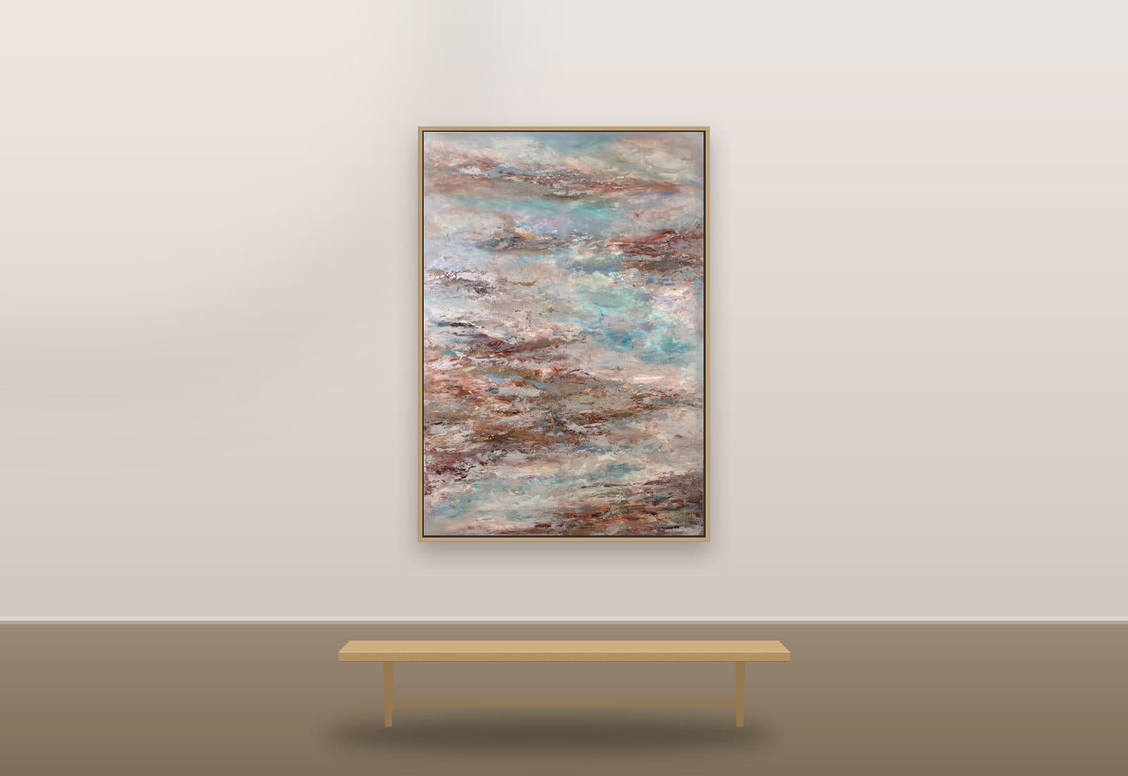 Paragliding by Ritushka displayed in a designer space — earth brown, teal and bone