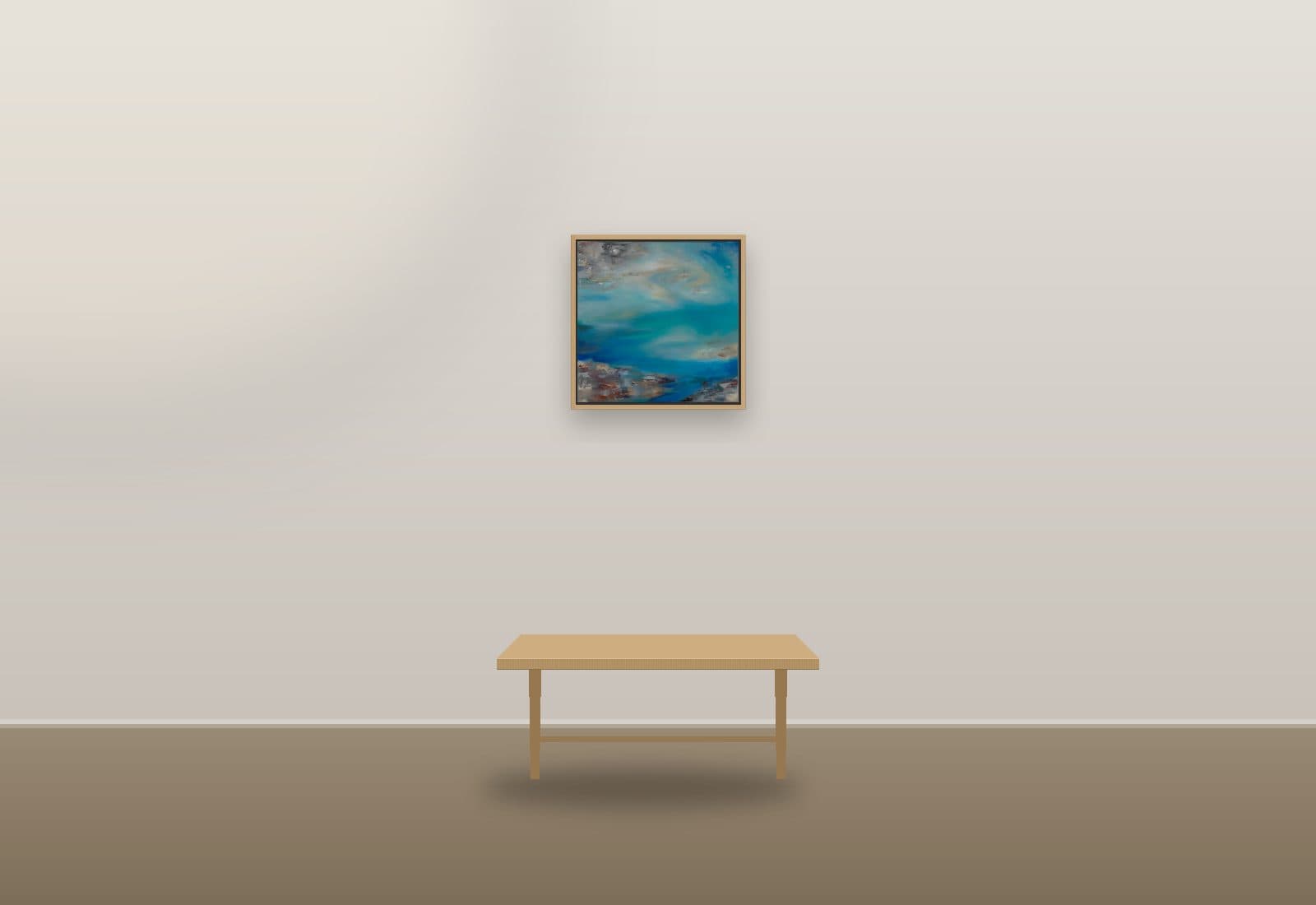 Peace of White Heaven by Ritushka displayed in a hotel lobby — 60 × 60 cm (23.6 × 23.6 in)