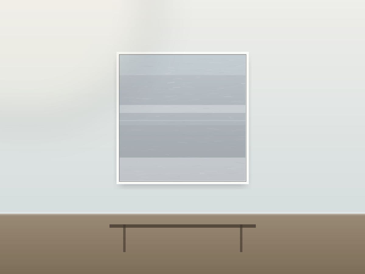 Quiet Passage by Ritushka displayed in a coastal home — slate greys, mist and pale silver