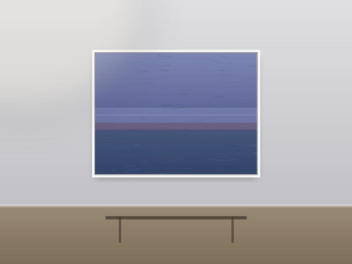 Quiet Verge by Ritushka displayed in a boardroom — indigo, teal and bleached coral