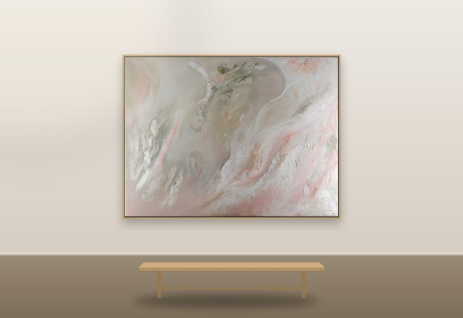 River of My Thoughts by Ritushka displayed in a luxury home — pearl, russet and soft grey