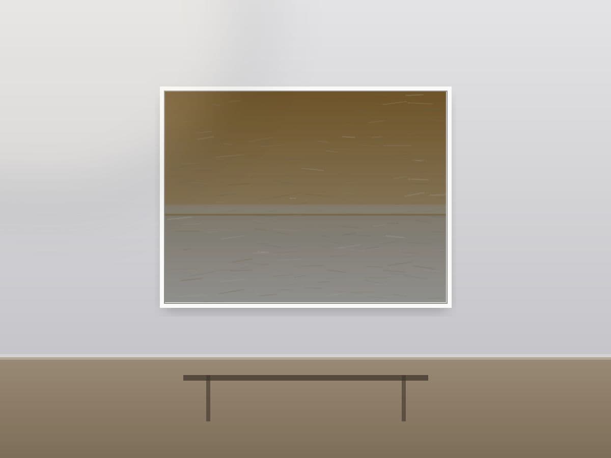 Saltwater Span by Ritushka displayed in a commercial space — charcoal, fog and muted gold