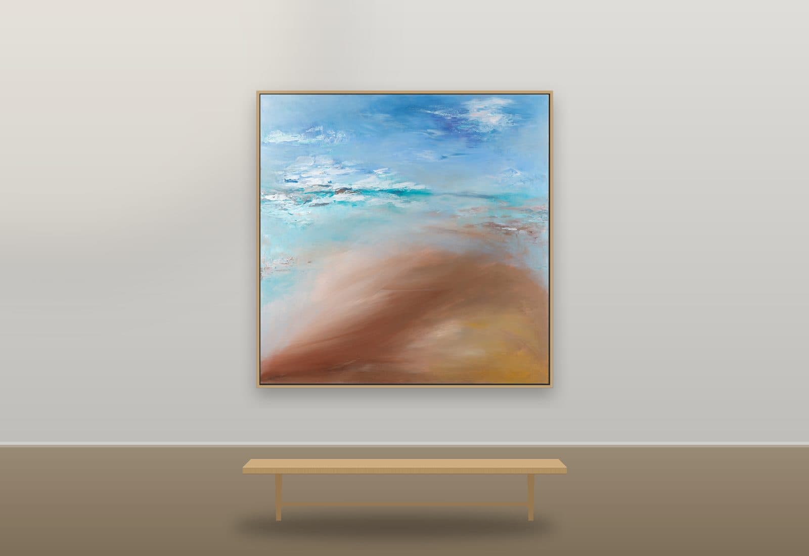 Shoreham by Ritushka displayed in a architectural interior — sky blue, cloud white and warm dune