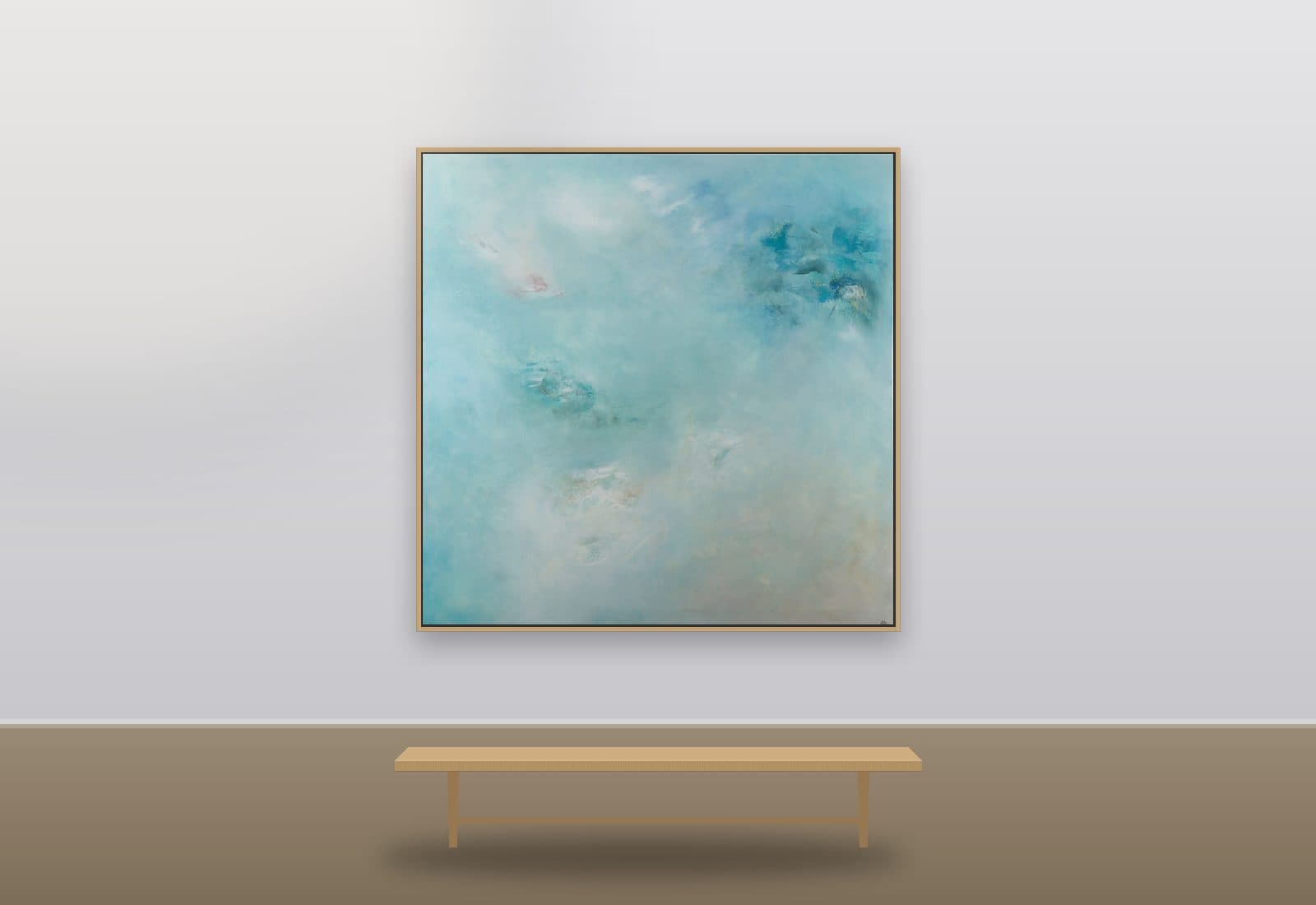 Soft Awakening by Ritushka displayed in a commercial space — pale aqua, mist and cream