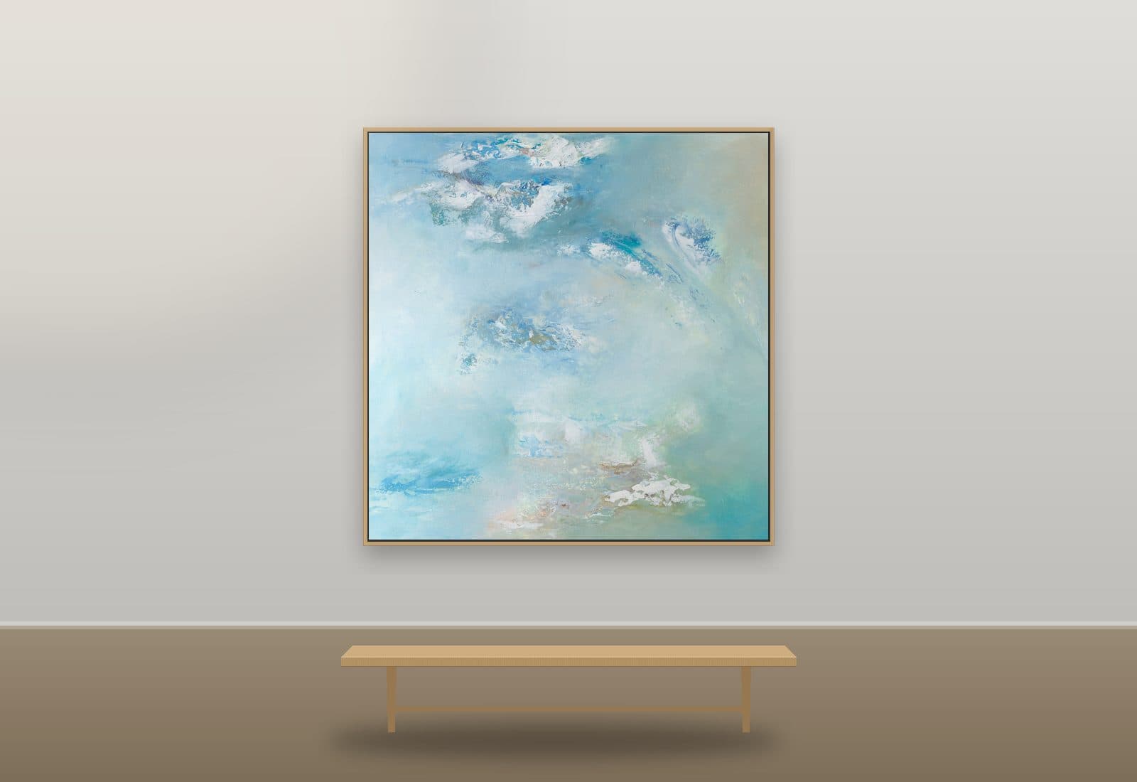 Turbulence by Ritushka displayed in a architectural interior — pale blue, cloud white and aqua