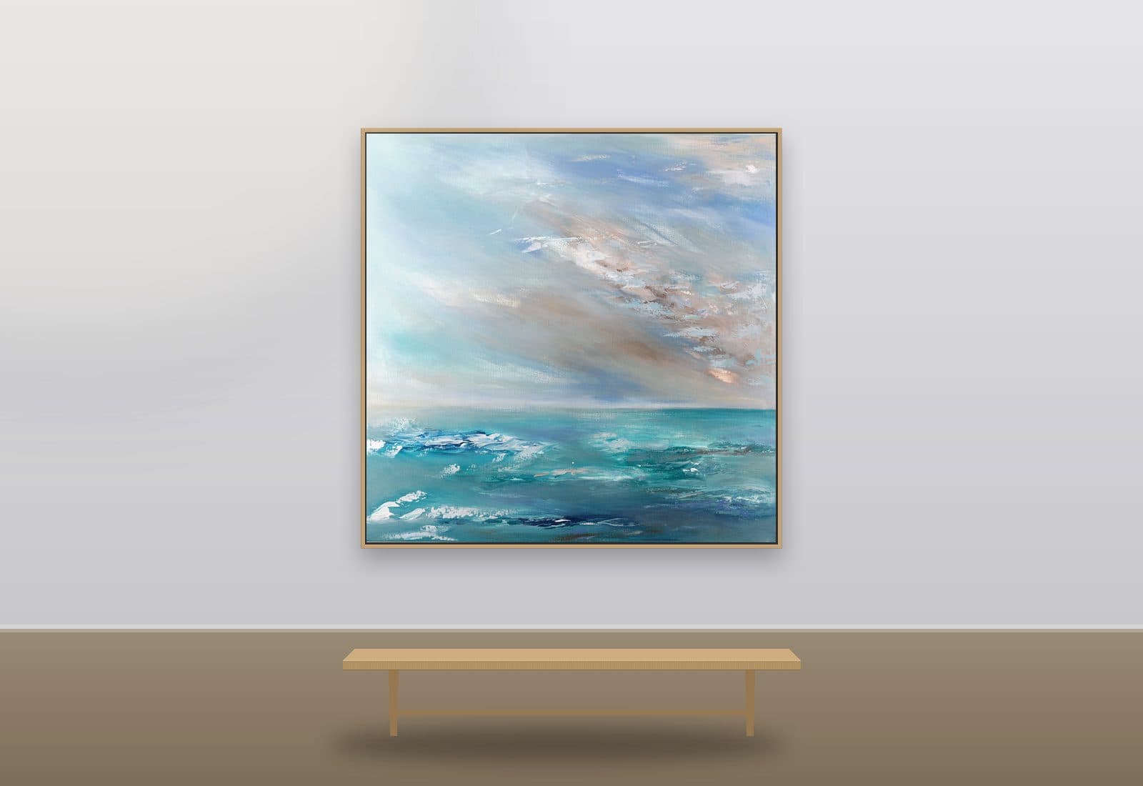 Turquoise Tuesday by Ritushka displayed in a commercial space — turquoise, surf white and soft sky