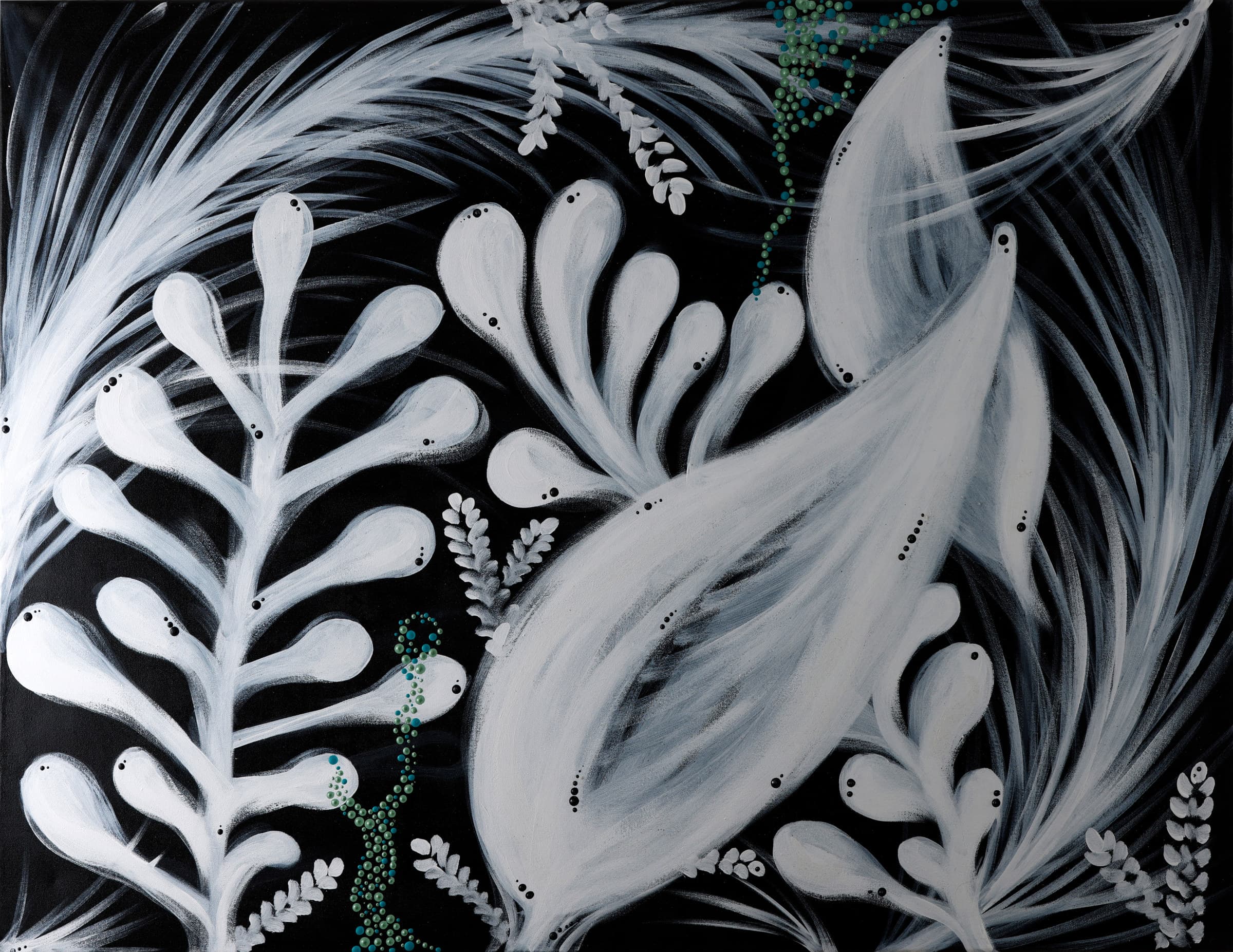 Bush — original other works painting by Ritushka in white and silver on deep black
