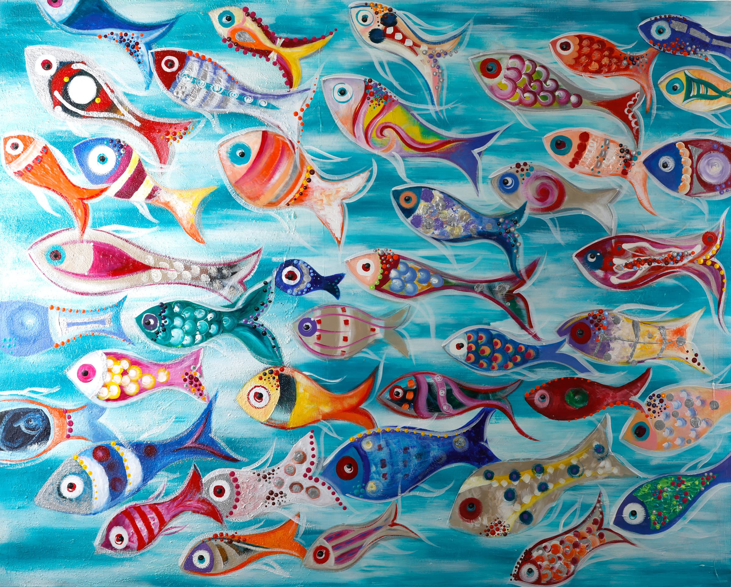 Go With the Flow — original other works painting by Ritushka in turquoise with jewelled brights